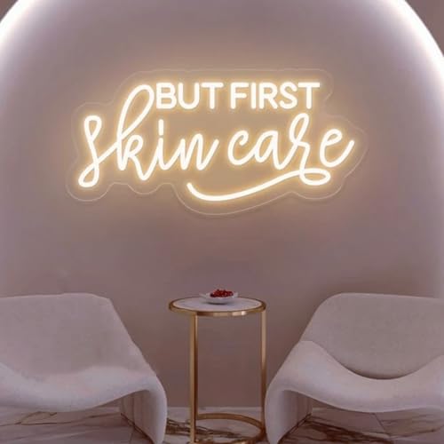 Image of But First Skin Care Neon Sign WarmWhite Wall Decor for Beauty Salon Spa | Cosmetic Salon Aesthetic Center Salon Door Decorative Acessories, Spa Day Gifts for Women