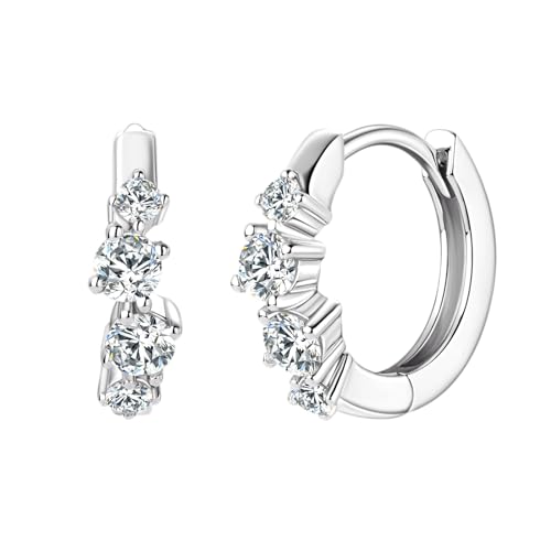 Moissanite Hoop Earrings for Women, 925 Sterling Silver D-E Color Simulated Diamond Earrings, Small Huggie Hoop Earrings Hypoallergenic For Sensitive Ears