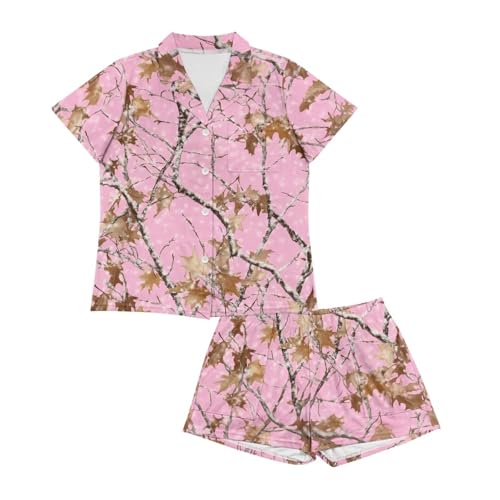 Image of Renewold Women's Short Sleeve Pajama Set Button Down Sleepwear with Notch Collar Soft Lounge Top and Shorts with Pockets