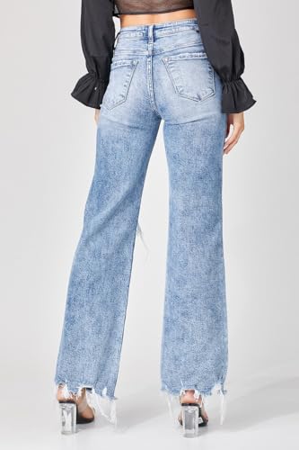 Risen Nikol High Rise Acid Washed Wide Leg Jeans, RDP53124