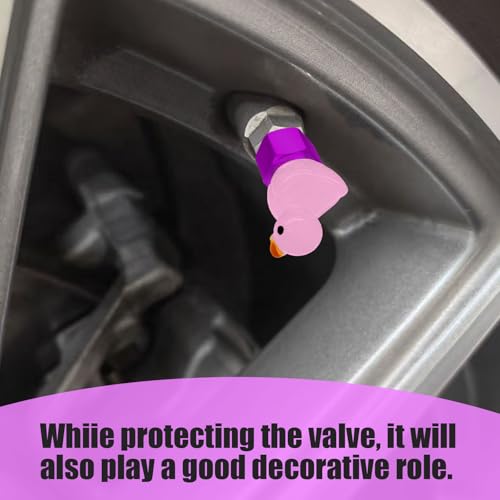 4 Pack Cute Duck tire Valve caps, Glow in The Dark Tire Valve Caps, Interesting and Practical Tire Decoration, Can be Used for Cars, Motorcycles, Trucks, and Bicycles.(Pink)