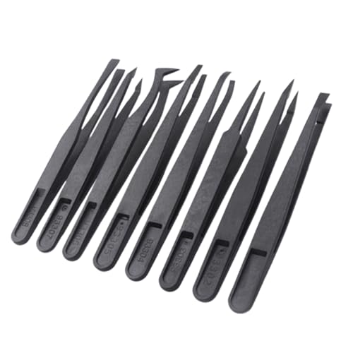 8Pcs Professional Anti-Static Precision Tweezers Set, 4.5-4.8 Inch Non-Conductive Plastic Tweezers with Curved & Straight Tips for Electronics Repair, Watchmaking, Crafts, and ESD-Sensitive Components
