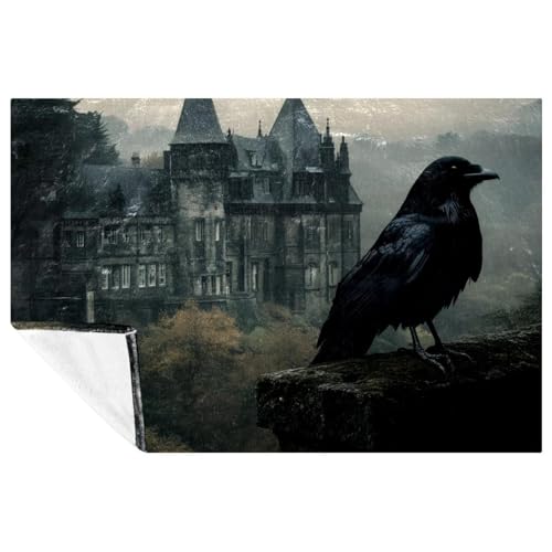 Couverture château de corbeau noir plaid imprimé lit canapé camping - 2