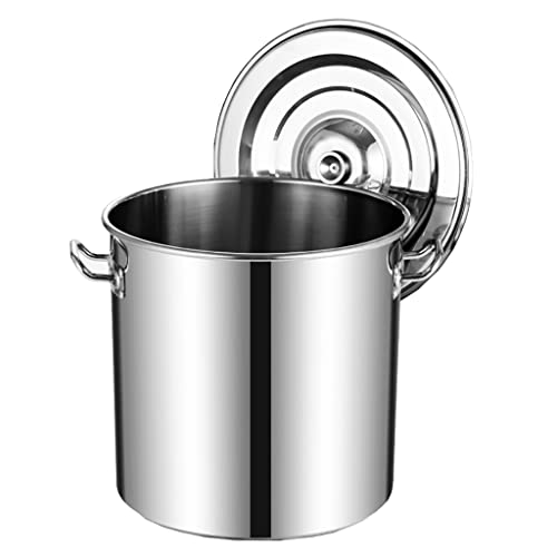 Olla de Acero Inoxidable con Tapa, Fondo Compuesto Grueso, Olla Honda con asa, Recipiente para almacenar arroz, harina, Aceite y Frijoles, Color Plateado (Plata, 50 x 50 cm)