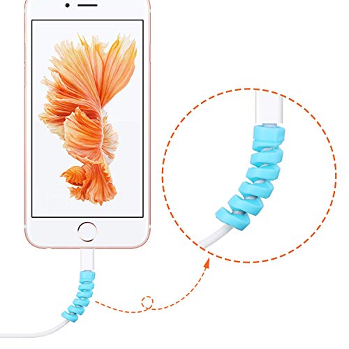 Image of ERZA 16 Pieces Charger Cable Saver, Silicone Highly Flexible Spiral Cable Wire Protector, Mouse Cable Protector, Suit for All Cellphone Data Lines, Computers End Cord Savers, Multicolor