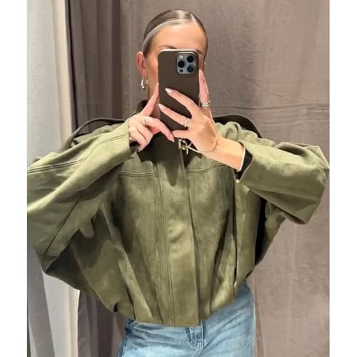Women's Faux Suede Bomber Jacket Oversized Pilot Coats Fall Lapel Zip Up Motorcycle Streetwear Outerwear2