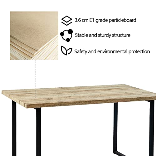 CLIPOP Rectangular Wooden Dining Table 140 cm Oak Effect Kitchen Table with Sturdy Metal Legs for 4-6 People Dining Room and Kitchen - Image 4