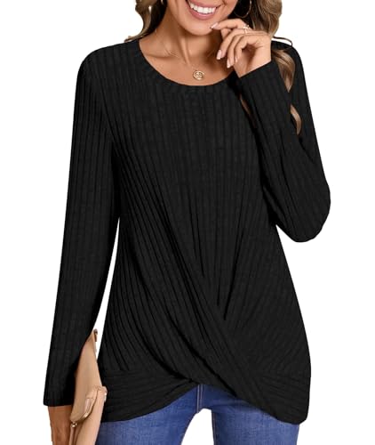 Image of HOTGIFT Women's Pullover Sweaters Winter Tunic Tops Long Sleeve Crewneck Shirts Casual Comfortable Blouse