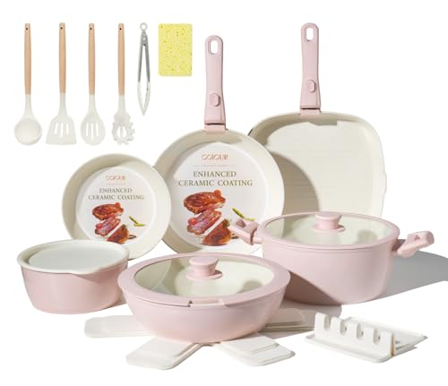 COICUR Set de Poêles et Casseroles 23 pièces Poignée amovible non toxique, sans PFOA, compatible avec induction/gaz, empilable, lavable au lave-vaisselle,...