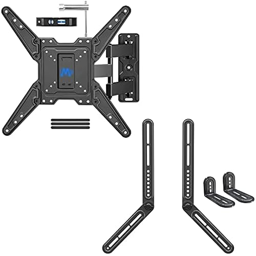 Mounting Dream MD2413-MX Full Motion TV Mount with Perfect Center Design for Most 26-55 Inch TVs and MD5420 Soundbar Mount Fits Most of Sound Bars Up to 15 Lbs