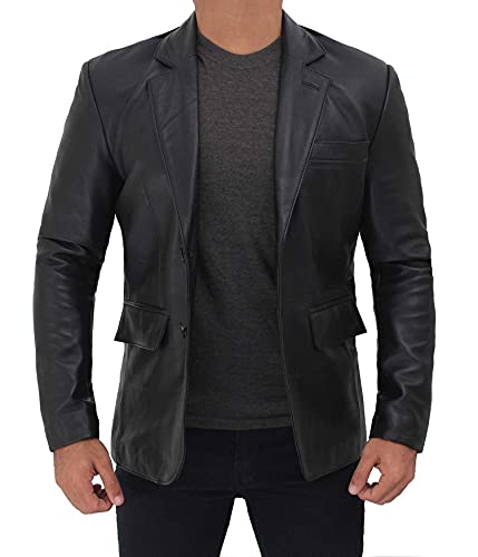Image of Blingsoul Mens Leather Blazer - Casual Leather Sport Coat with Notch Lapel, Real Lambskin Leather Jacket for Men