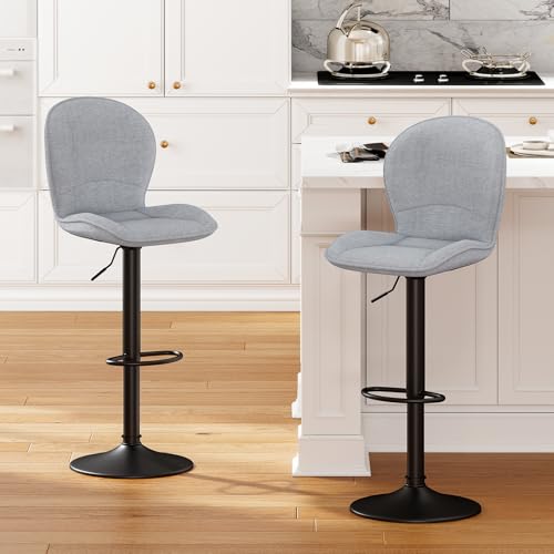 LEWE Tabourets de Bar Modernes Lot de 2, Réglables en Hauteur Chaise de Bar Pivotant à 360°, avec Dossier, Repose-Pieds Métallique pour Cuisine Bar, Salle...