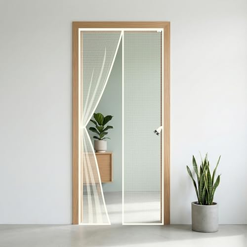 WNE Jaliwale Fiberglass Magnetic Mosquito Net for Door with Straps | Ivory | 210 x 120 CM | Self Closing Magnetic Door Curtain