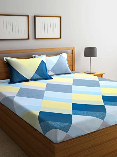 Image of Jashan Premium Cotton Elastic Fitted Bedsheets with 2 King Size Pillow Covers | Double Bed with All Around Elastic 180 TC Supersoft | Size - 72 King Sizex78+10 inches