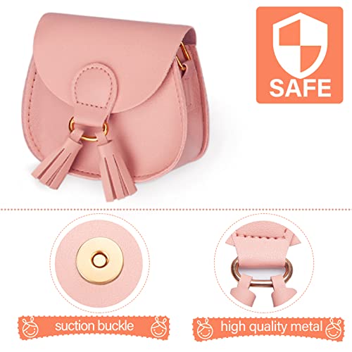 Image of Little Girls Purse for Toddler Kids Girls Leather Crossbody Bag with Tassel (Pink)