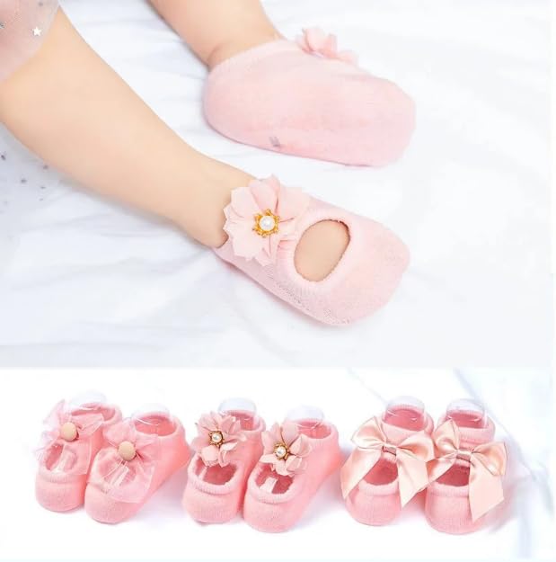 CEAeis Baby Ballet Socks, 3pair Non-skid Socks Shoes for Baby Girls4