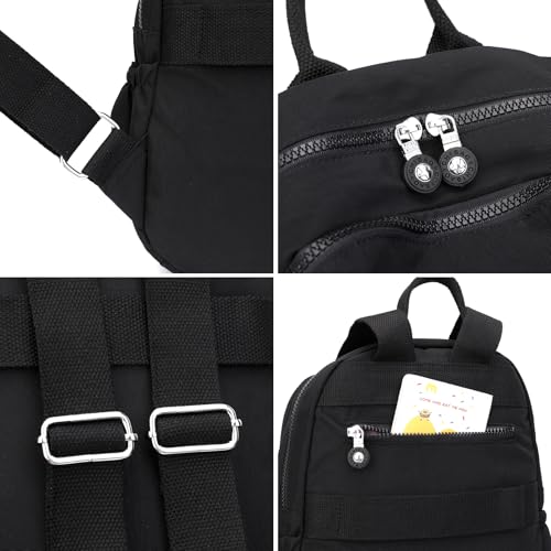 Mini Nylon Women Backpacks,11L Small Ladies backpacks Casual Lightweight Women Shopping Travel Daypack (Black)3
