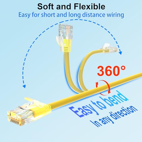 Image of Cat 6 Patch Cables 3 feet (24Pack), Slim Cat6a Ethernet Patch Cable 10Gbps 550Mhz, UTP Pure Copper Patch Cables Cat6, Flexible Thin Cat6a Patch Cable for Network Devices Setup, Yellow