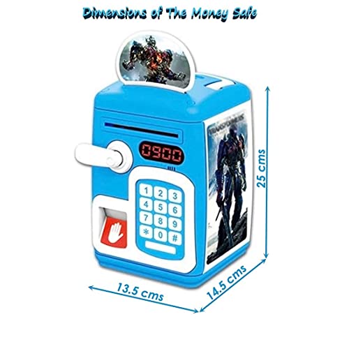 Image of Electric ATM Piggy Bank for Kids with Password Protection and Finger Sensor, Auto Roll Money Notes - Blue, Modern