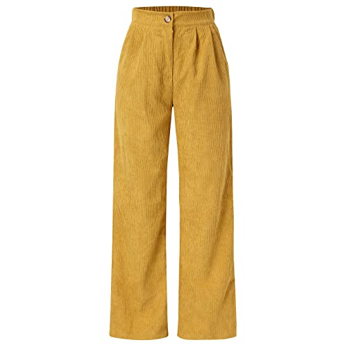 Pantalones casuales de mujer de cintura alta, cordón, pierna ancha, elegantes pantalones de pana de talla grande para el uso diario, caqui, M