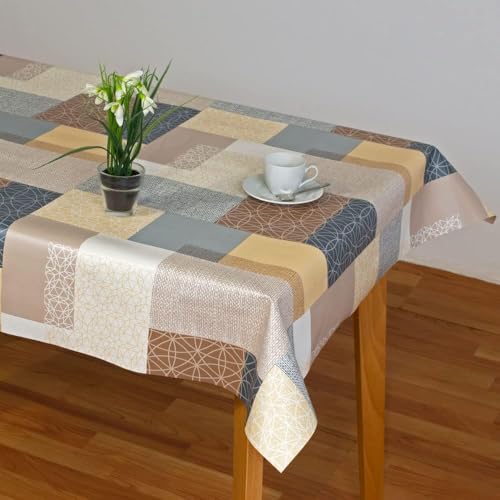 Mantel de Hule Huletec. Lámina Superior 100% PVC Antimanchas y Base de Algodón. Mirka Brown (175_x_140cm)