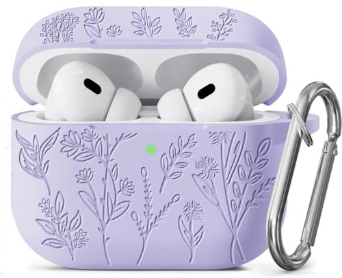 Image of Meyaar Silicone Case for AirPods Pro 3 Floral Embossed, Flower Engraved Soft Silicone Cover with Keychain, Anti-Scratch, Shockproof Protective Case Cover (Purple, for AirPods Pro 3 (2025))