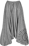 GURU SHOP Haremshose Pluderhose,Pumphose mit Mandala, Aladinhose aus Baumwolle, Damen, Grau, Size:40, Pluderhosen & Aladinhosen Alternative Bekleidung