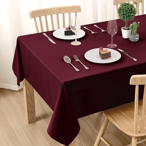 DWCN Weinrot Tischdecke Outdoor Wetterfest 140x110cm Fleckschutz Abwaschbar Wasserabweisend Tischwäsche Abwischbare Wasserdicht Tischtuch für Esszimmer, Garten, Party, Hochzeiten oder Haushalt