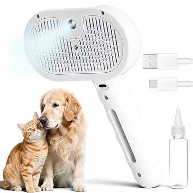 Upgraded rechargeable silicone pet hair removal tool, 3-in-1 automatic cleaning steam brush, suitable for grooming, hair removal, and massage, suitable for cats and dogs.-qbjRVmTe