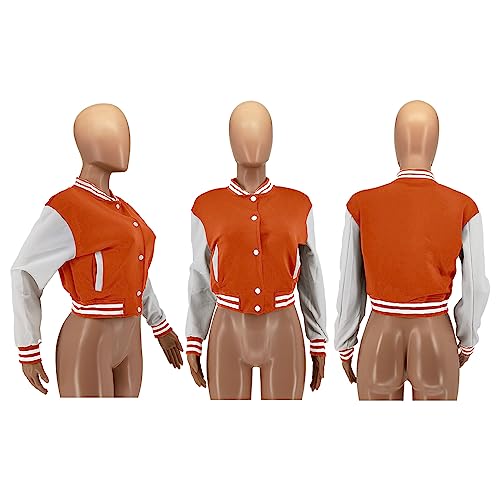 Image of Mintsnow Womens Varsity Jacket Long Sleeve Button Down Bomber Jackets Casual Baseball Uniform Streetwear