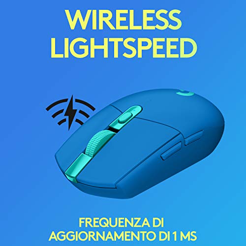 Logitech G305 Mouse Gaming Wireless Lightspeed, Sensore HERO, 12000 DPI, Design Leggero, 6 Pulsanti Programmabili, Durata della Batteria 250 ore, Memoria Integrata, per PC/Mac/Laptop - Blu