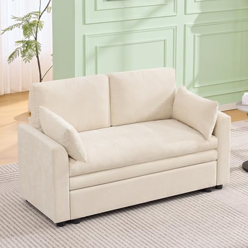 Image of 51 inch Sectional Loveseat Couches with Comfy Deep Dual-Layer Cushion, 2 Seater Couch, Modern Modular Love seat Sofa, Chenille Sofas for Living Room, Apartment, Beige