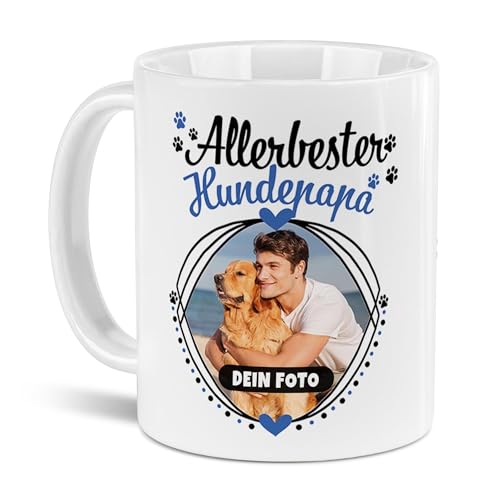 Tassendruck Hunde-Tasse mit Foto Allerbester Hundepapa - Persönliches Geschenk für Hundefreunde zum Geburtstag | Personalisiertes Geschenk, 300 ml, Weiß