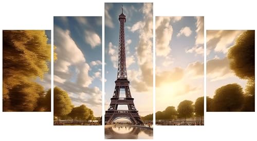 Peinture Diamant Tour Eiffel 5 panneaux : l'activité de loisirs créatifs adulte pour chambre