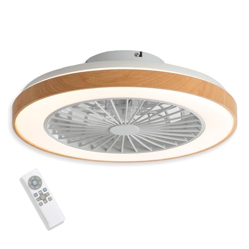 VZLED - Ventilador de techo 51 cm con luz led regulable y control remoto - Motor DC silencioso, 6 velocidades, giro reversible, diseño compacto
