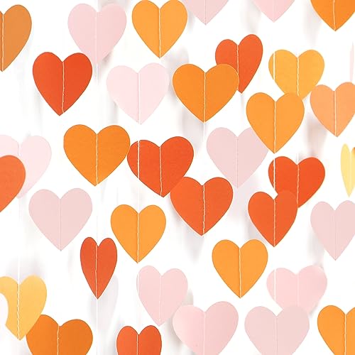 Image of Pink Orange Fall Engagement Party-Decorations Heart-Garland - 52ft Fall Autumn Thanksgiving Harvest Hanging Streamers Banner,Birthday Baby Bridal Shower Wedding Bachelorette Groovy Decor Panduola