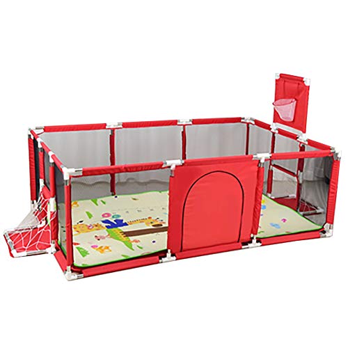 Parque bebés YXX Corralito Parque Infantil Grande para bebés pequeños para Camas gemelas, Patio de Juegos de Seguridad con colchoneta y aro de Baloncesto, Extra Alto 66 cm, Rojo/Azul （3 Pack）