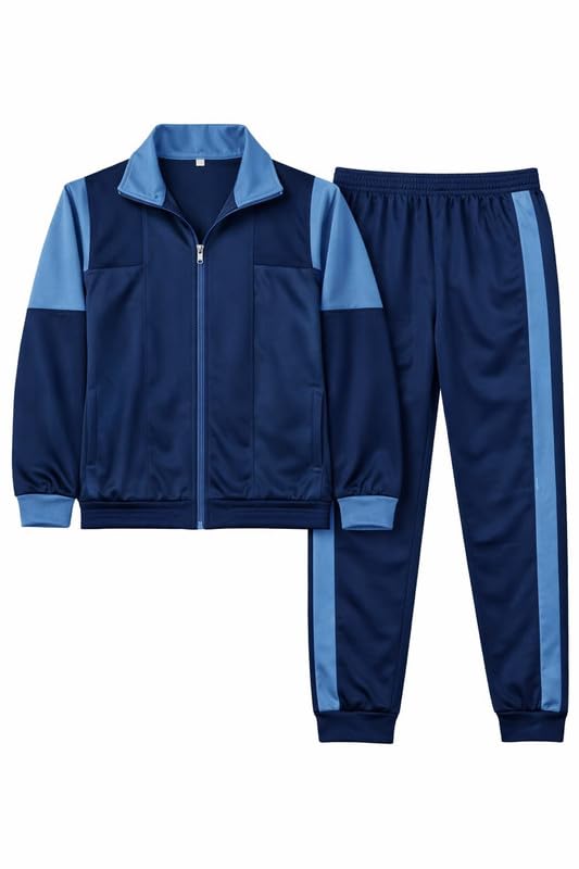 Men’s Full Sleeve Track Suit with Zipper Jacket & Track Pants | Regular Fit Sportswear Set (Blue) (36)-image-28