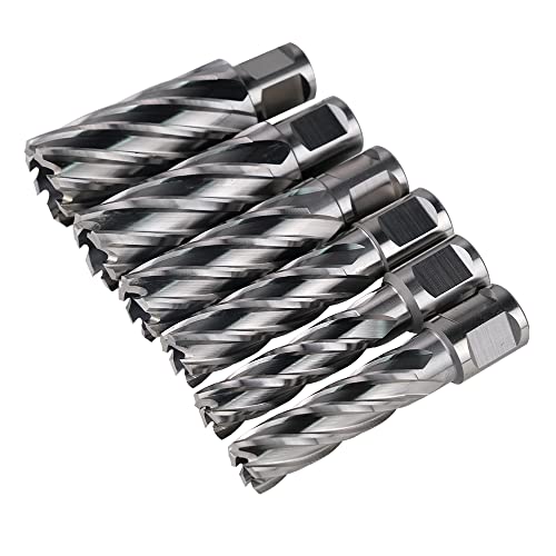 Image of YXHTOOLS HSS Annular Cutter Set 6 pcs Cutting Depth 2" 3/4 Inch Weldon Shank and Diameter 9/16”,5/8”,11/16”,13/16