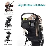 Saponhonix Kinderwagen Organizer Universal mit Isolierten Getränkehalter/Becherhalter, Kinderwagentasche Babytasche Wickeltasche Organizer, Buggy Kinderwagentasche Zubehör mit Reißverschlusstasche