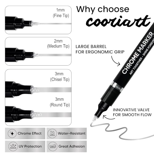 Image of 3PK Liquid Chrome Paint Markers, Metallic Mirror Chrome Pens | 1mm, 2mm & 3mm Reversible Tips Permanent High Gloss Markers for Metal, Plastic, Fabric, Model Painting, Touch-Up & Repair Kit