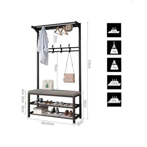 Rack de manteau en métal robuste avec banc de rangement intégré