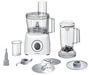 Bosch Kompakt-Küchenmaschine Multi Talent 3, 30 Funktionen, Universalmesser, Schneide/ Raspeln, Schlagscheibe, Rührschüssel 2,3 L, Mixer 1,0 L, weiß, 800 W, kleine Küchenmaschine, MCM3200W