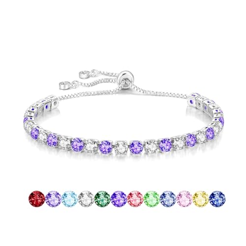 Mieoyue S925 Silver Bracelet for Women Adjustable Slider Crystal Tennis Bracelet Birthstone Jewellery Birthday Gifts (June)