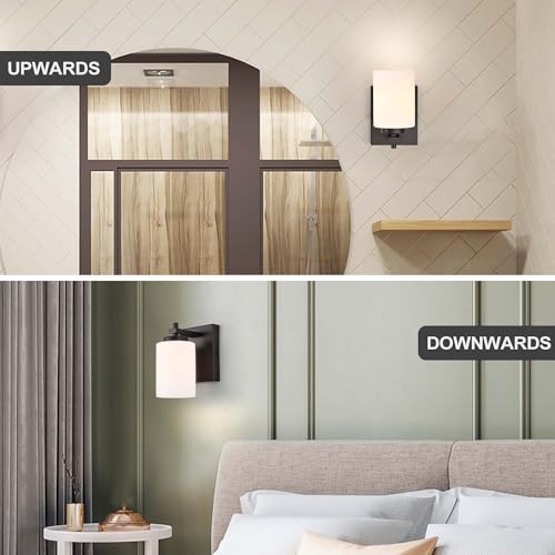 Image of 1 Light Bathroom Vanity Light Fixture, Farmhouse Single Sconce with Frosted White Glass Shade, Bronze