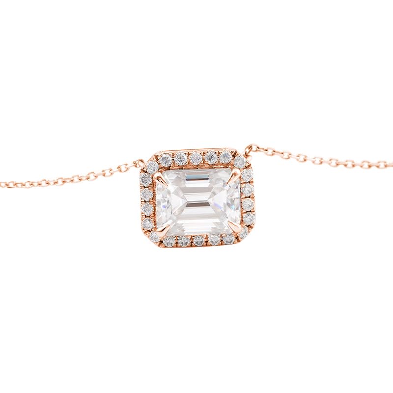 Collana con ciondolo a forma di cerchio rettangolo moissanite