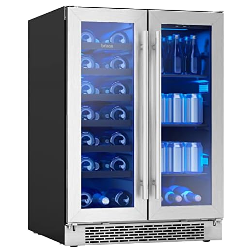 Zephyr Brisas 24" Wine Fridge & Beverage Refrigerator Dual Zone Under Counter - Mini Wine Cooler Cellars Small Beer Cabinet Drink Chiller Freestanding with French Glass Door - 21 Bottles, 64 Cans