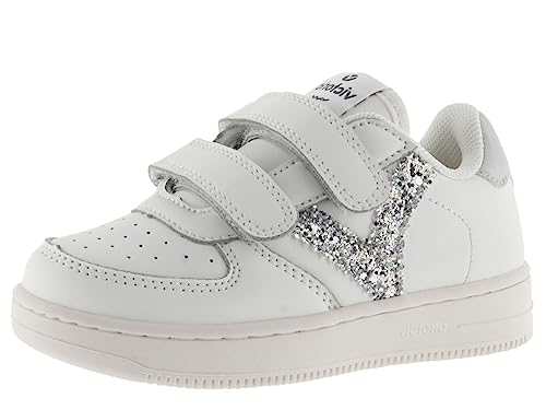 Image of victoria Tiempo Faux Leather Trainers & Metallic & Animal Print Panels & Hook-and-Loop Straps 1124106 for Girls Plata 28