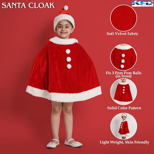 Image of Kaku Fancy Dresses Santa Clause Dress Cloak Velvet Robe Costume, Santa Claus Costume Cloak, Santa Hooded, Santa Cape Xmas Costumes, Santa Claus Costume for Kids, Santa Claus Dress