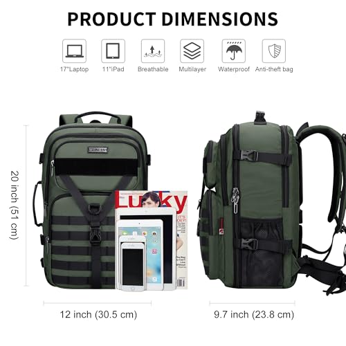Image of WITZMAN Travel Backpack for Men 45L Convertible Bag Fits 17 inch Laptop, Light Green, 12.6 inchL x 20.5 inchH x 10.63 inchW, Travel Backpacks